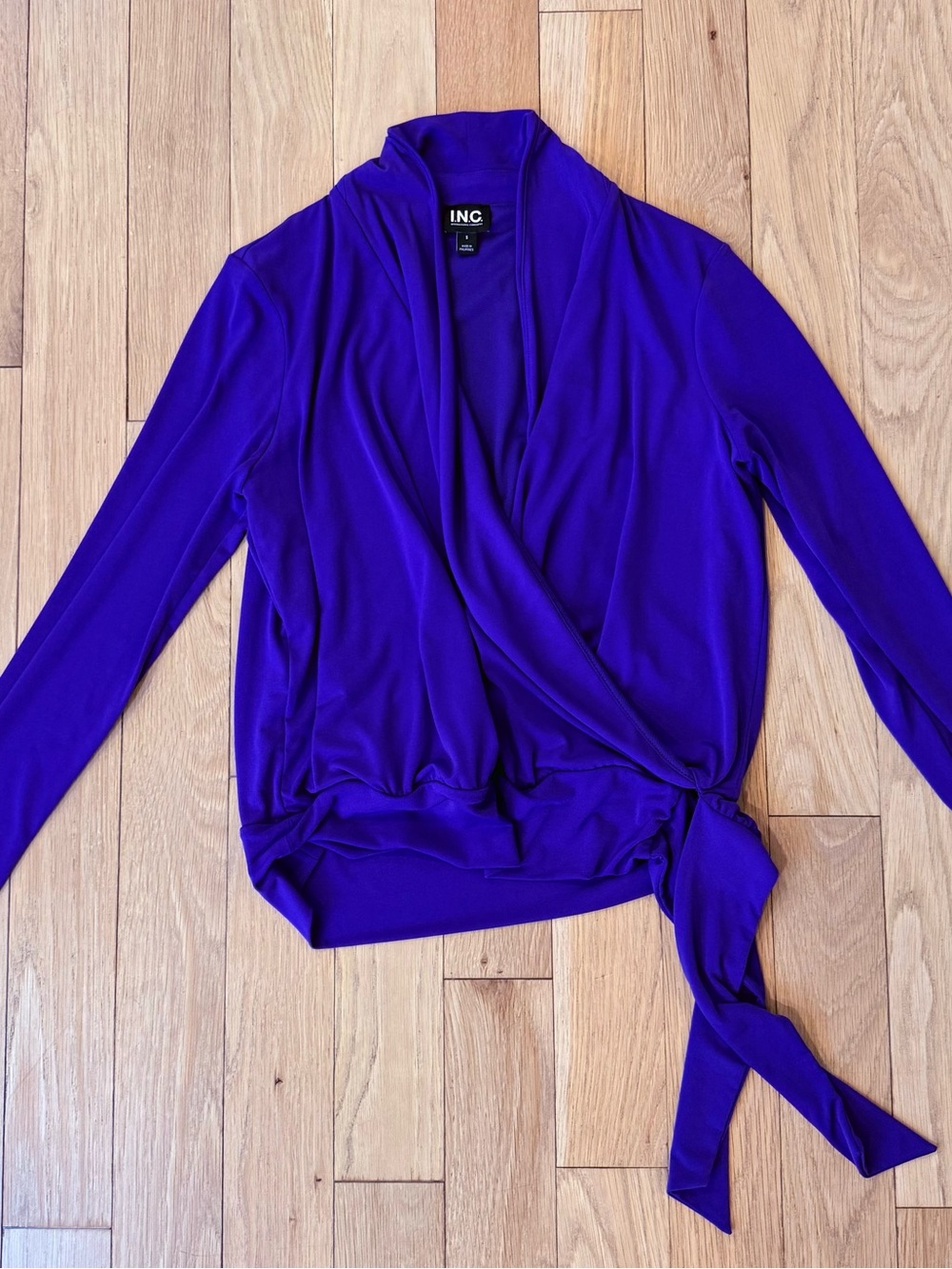INC International Concepts Royal Purple Wrap Tie-Front Blouse